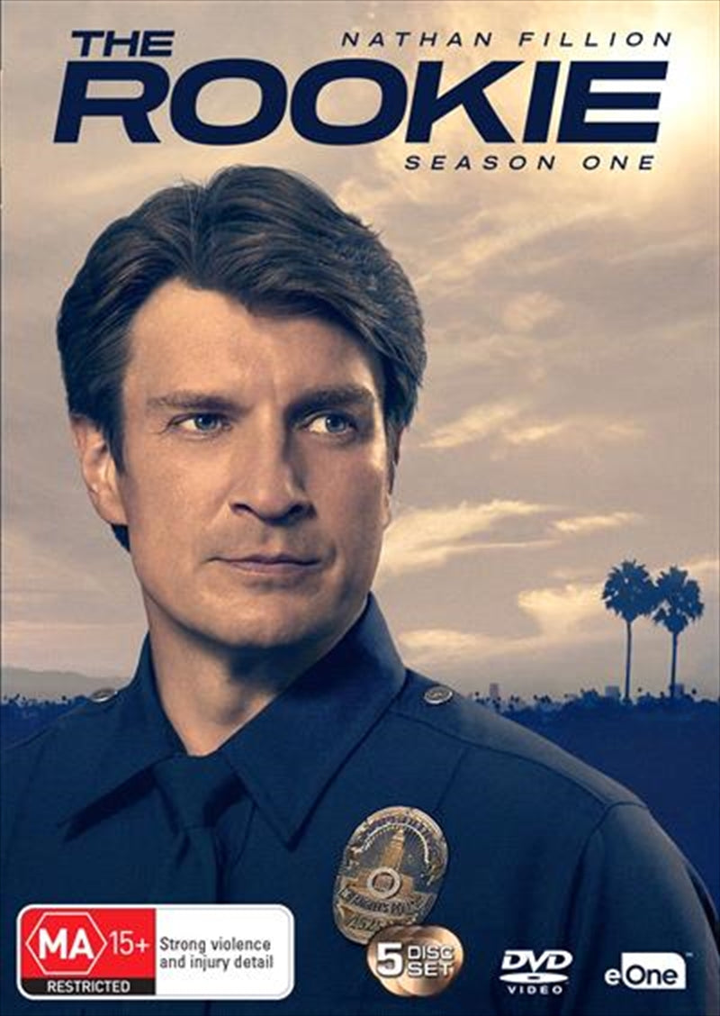 Rookie - Season 1 DVD cover featuring John Nolan in LAPD uniform, showcasing action and drama.