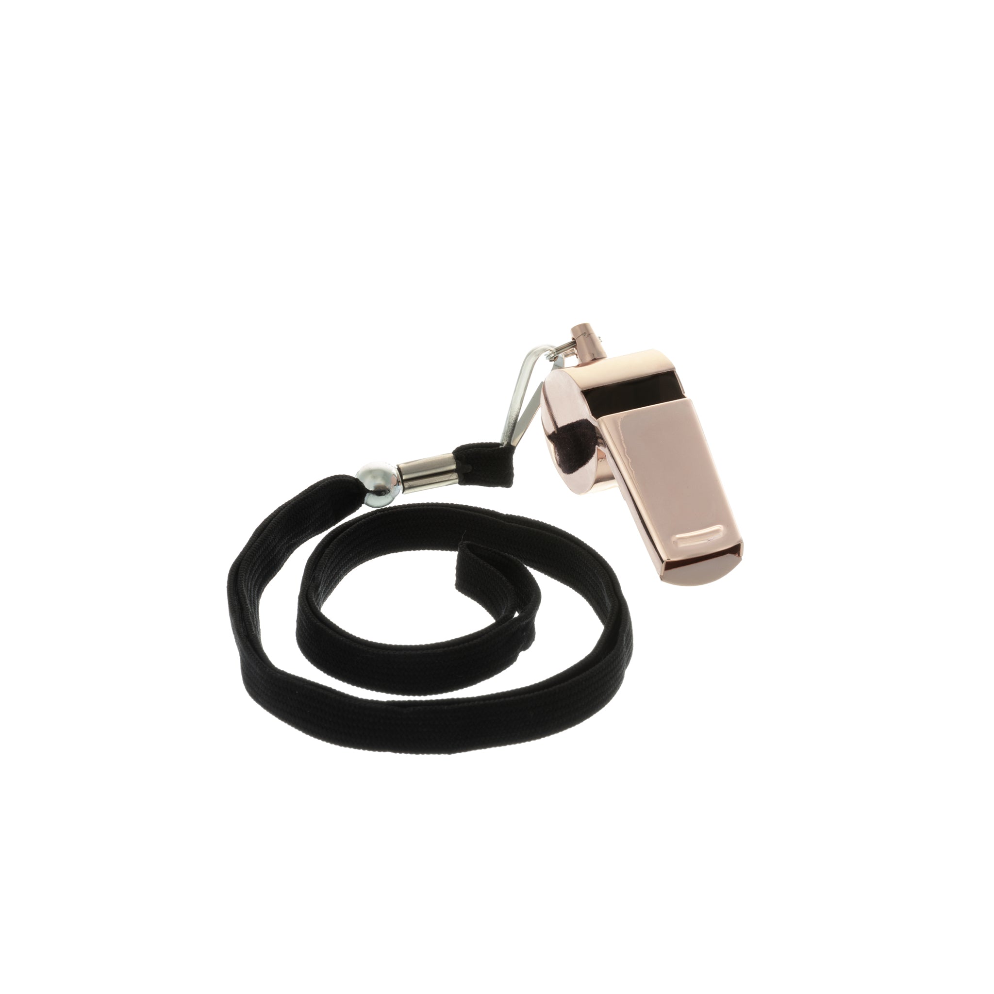 Rose Gold Coach's Whistle with adjustable black lanyard, elegantly designed for coaches.