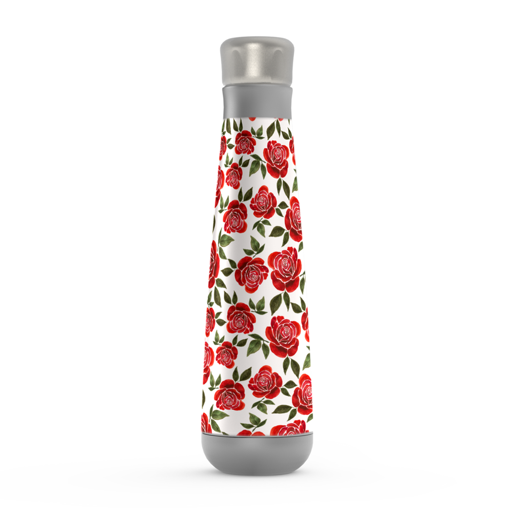 Stylish Rose Watercolor Water Bottle made of stainless steel with a screw-on lid, showcasing a beautiful watercolor rose design.