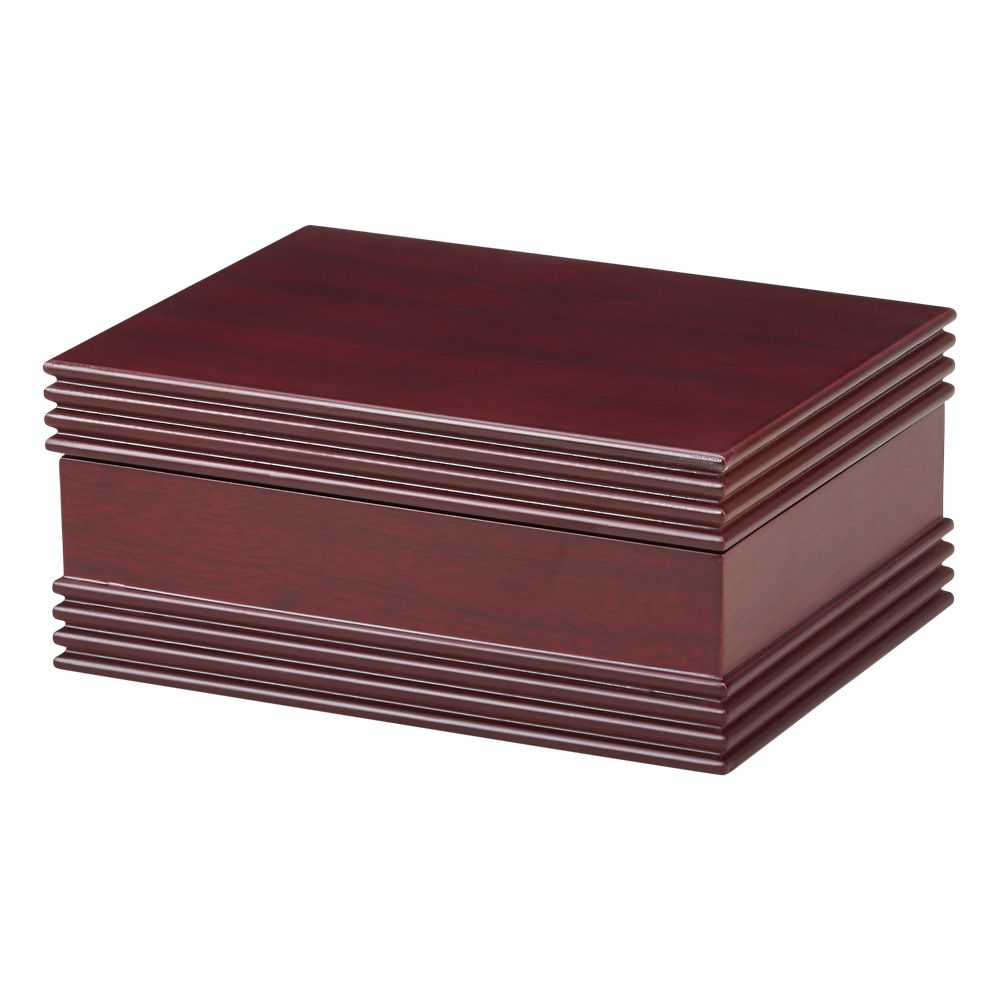 Rosewood finished keepsake box with dark green interior lining and gold hinges, elegantly designed for storing treasures.