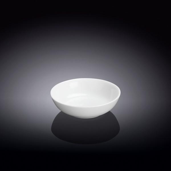 Round porcelain white soy dish, 3 inches in diameter, perfect for sauces and appetizers.