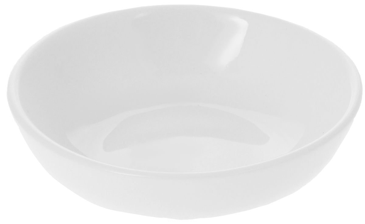 Round porcelain white soy dish, 3 inches in diameter, perfect for sauces and appetizers.