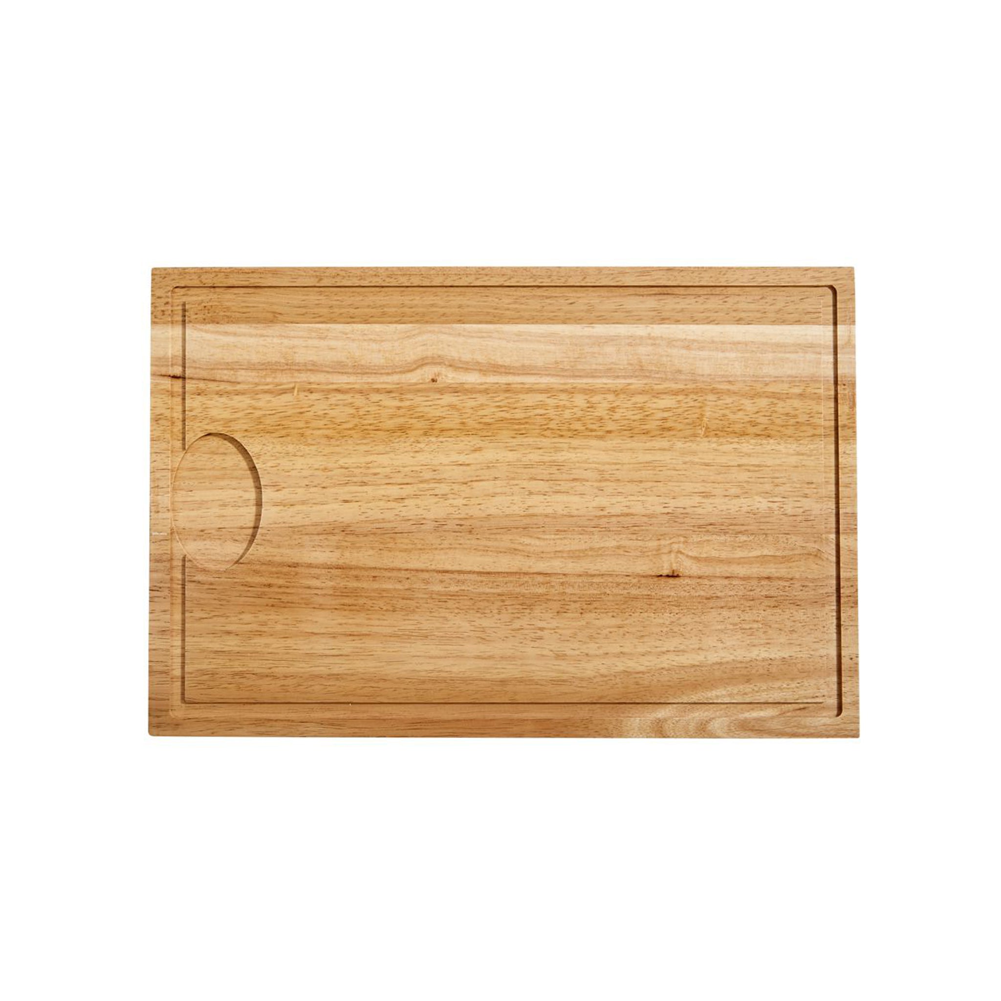 Rubberwood Cutting Board with Well, 18" x 12", featuring a routed perimeter and juice reservoir.