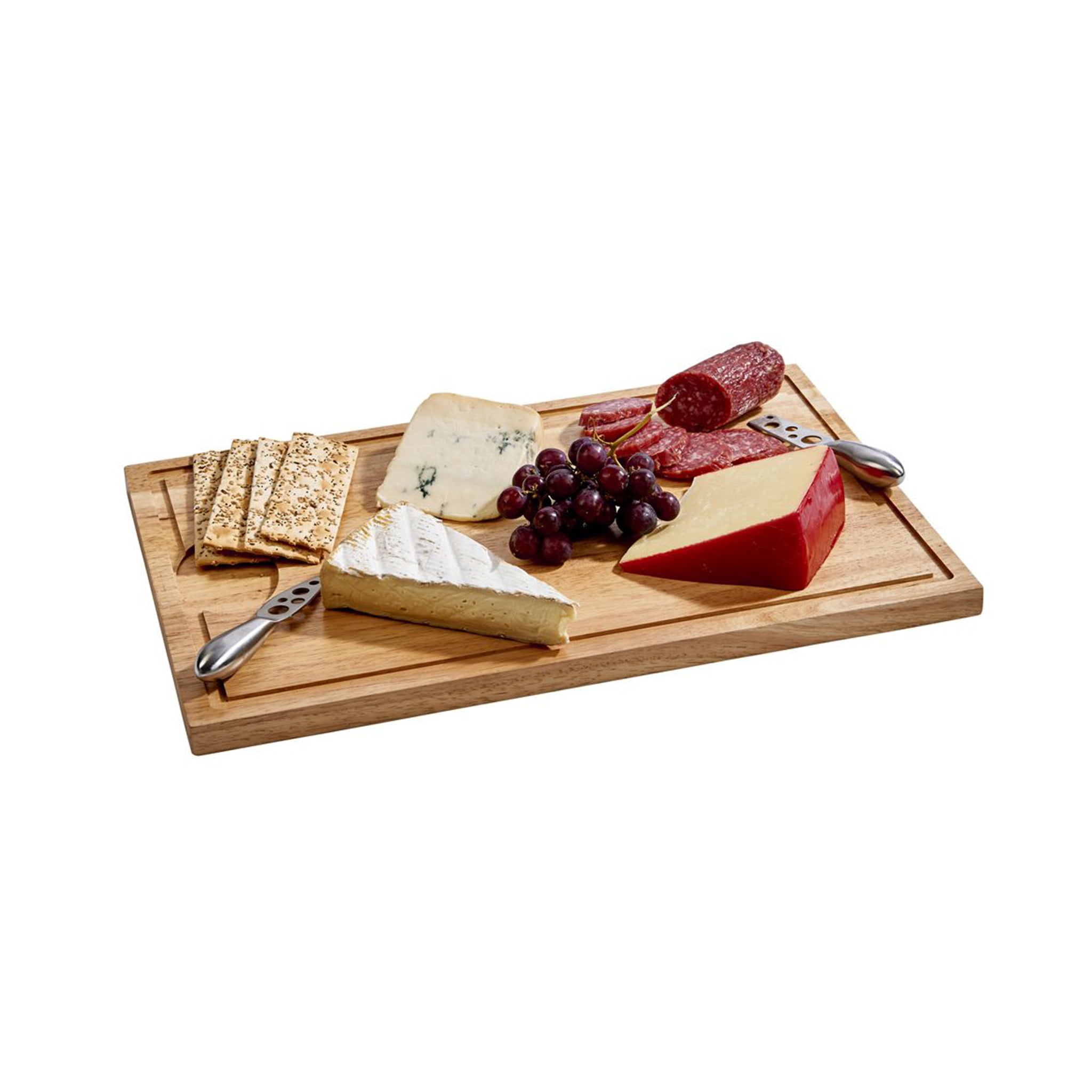 Rubberwood Cutting Board with Well, 18" x 12", featuring a routed perimeter and juice reservoir.