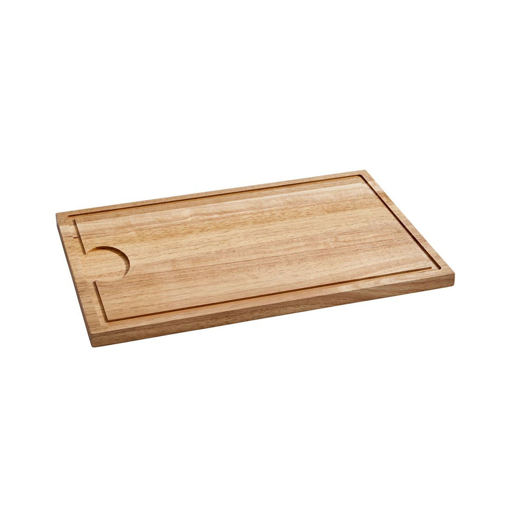 Rubberwood Cutting Board with Well, 18" x 12", featuring a routed perimeter and juice reservoir.