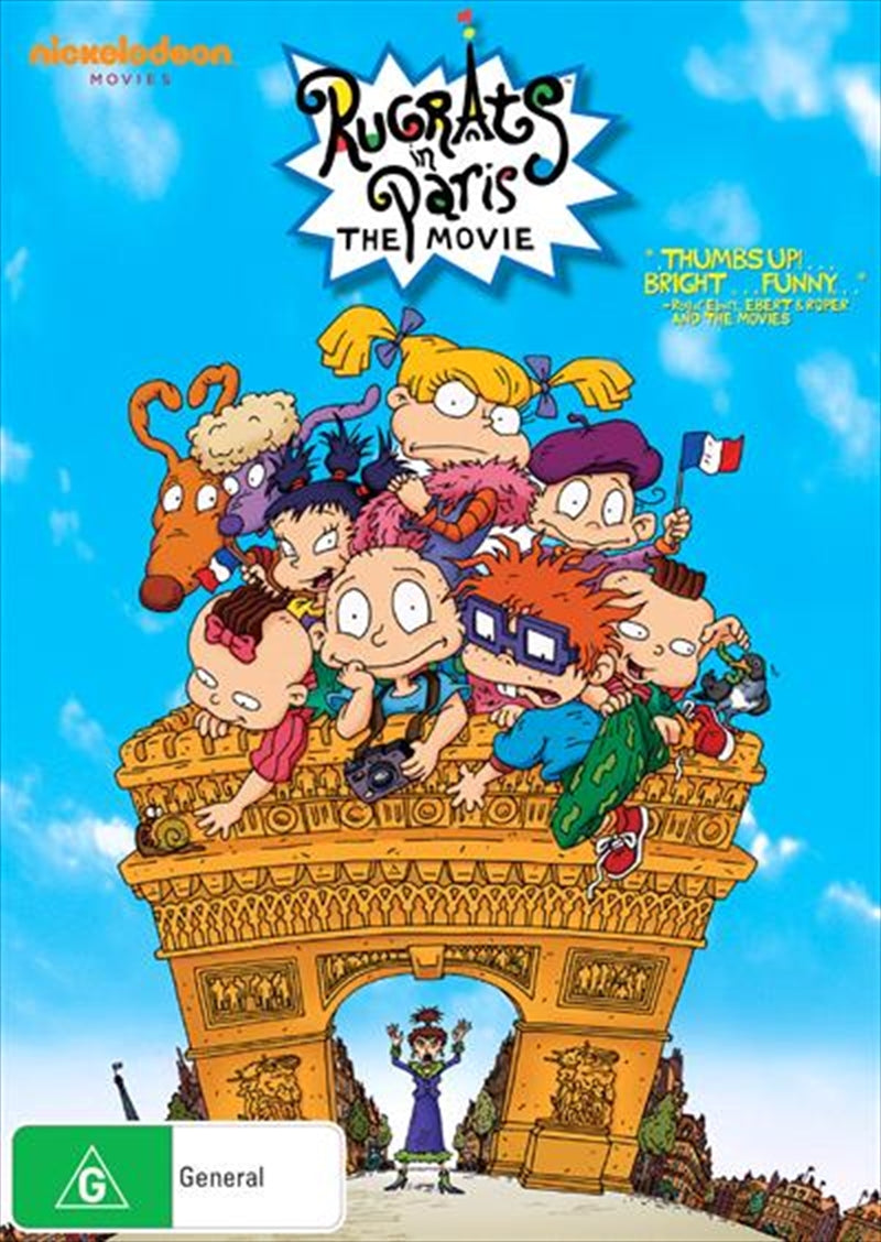 Rugrats In Paris DVD cover featuring Chuckie and other characters in front of iconic Paris landmarks.