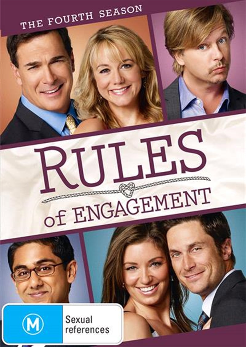 DVD cover of Rules Of Engagement Season 4 featuring main characters in a comedic pose.