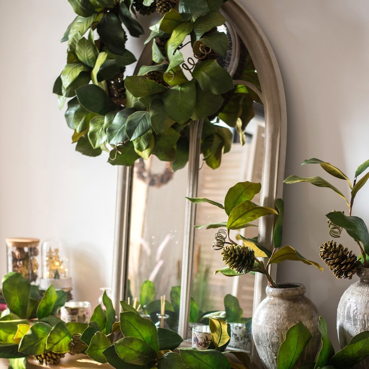 Rustic French Art Mirror featuring a beige and khaki metal frame, perfect for wall decoration.