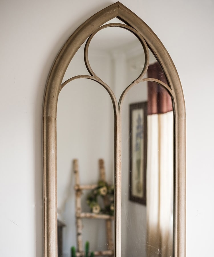 Rustic French Art Mirror featuring a beige and khaki metal frame, perfect for wall decoration.