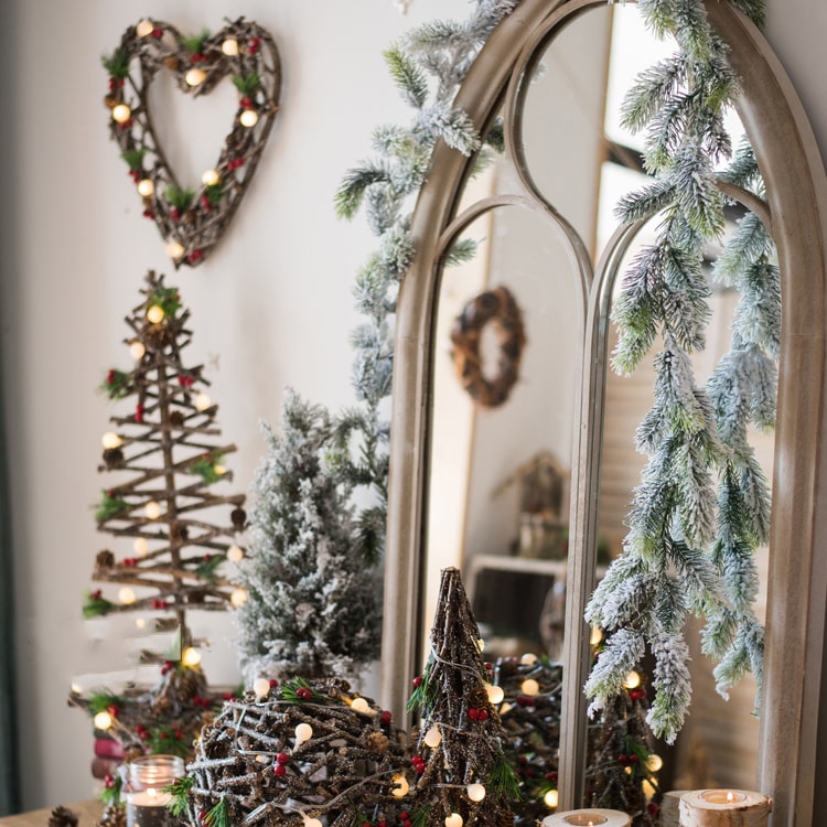 Rustic French Art Mirror featuring a beige and khaki metal frame, perfect for wall decoration.