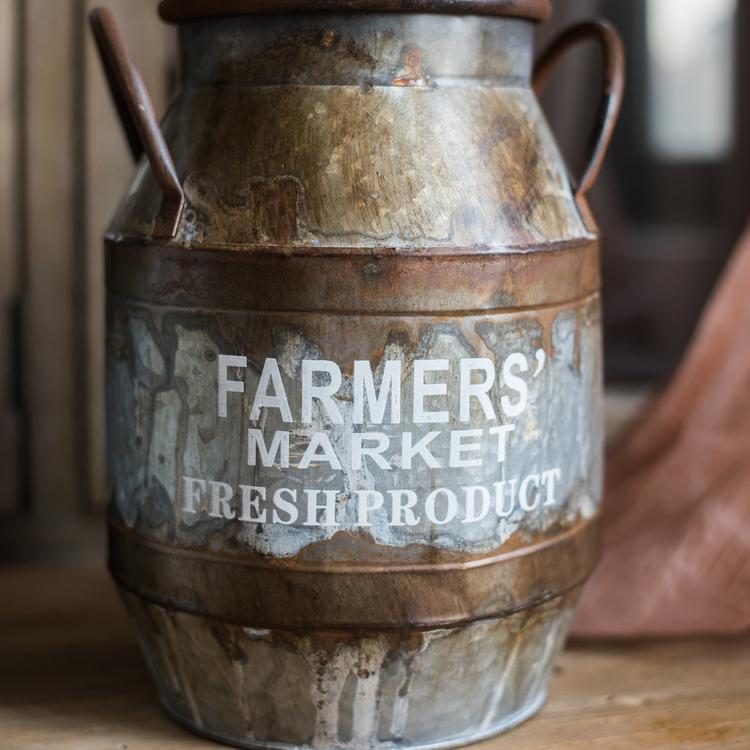 Rusty Metal Barrel flower pot with a vintage design, showcasing its gray and rusty color finish, perfect for indoor and outdoor use.