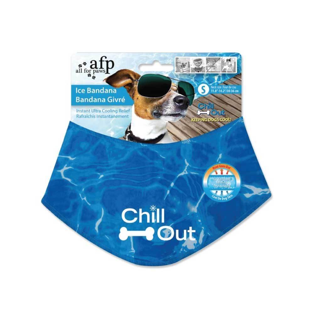 S - Dog Cooling Bandana Ice Neck Collar in blue water ripples design, providing cooling relief for dogs on hot days.