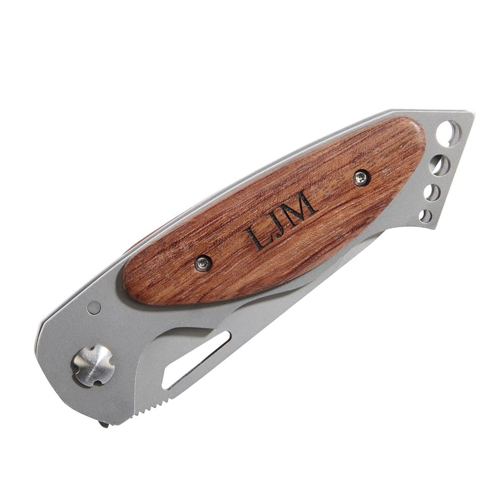 Ss Locking Pocket Knife featuring a matte grey stainless steel blade and real wood handle, closed length 4.625 inches.