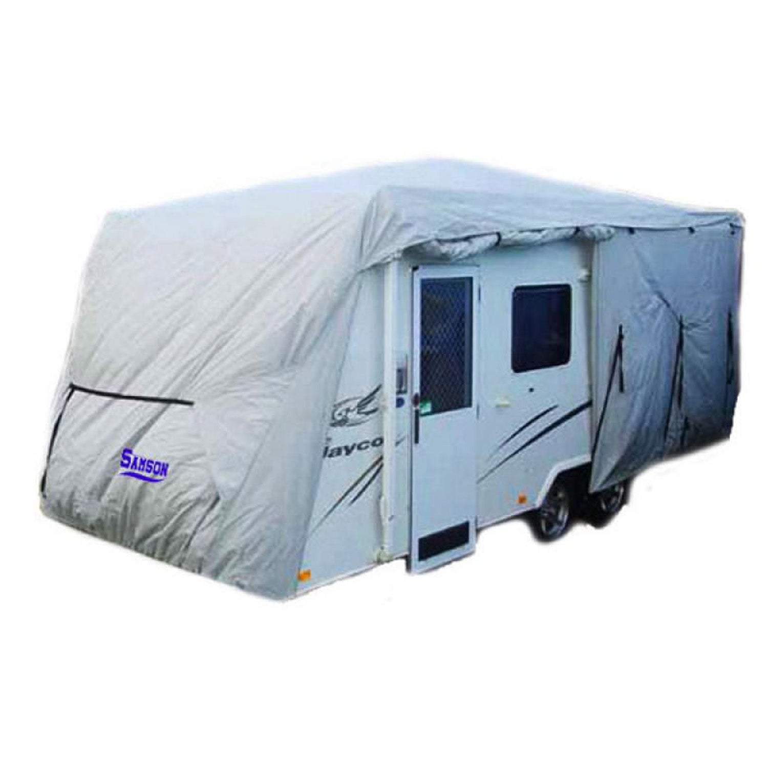 Samson Heavy Duty Caravan Cover for 16-18ft caravans, showcasing its durable design and features.