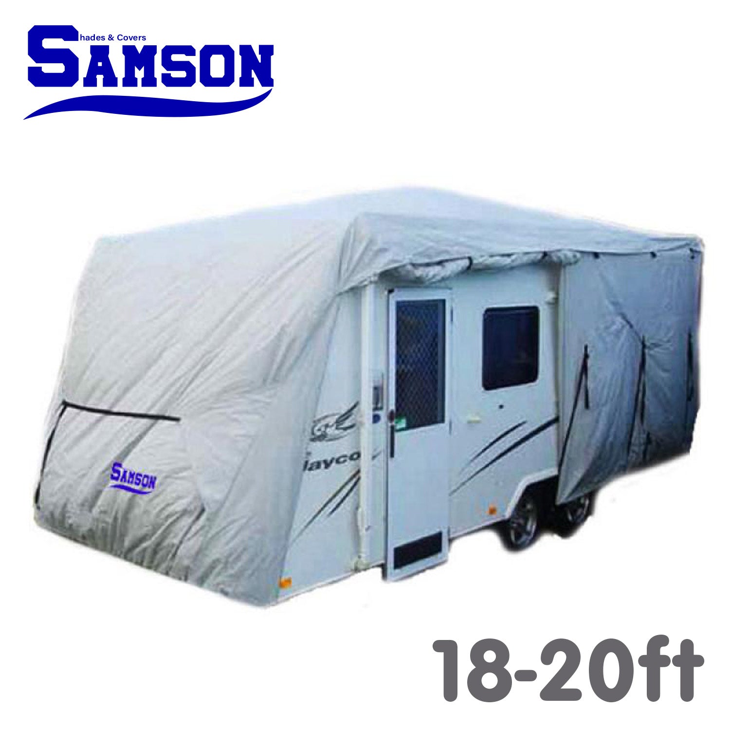 Samson Heavy Duty Caravan Cover for 18-20ft caravans, showcasing its durable design and features.