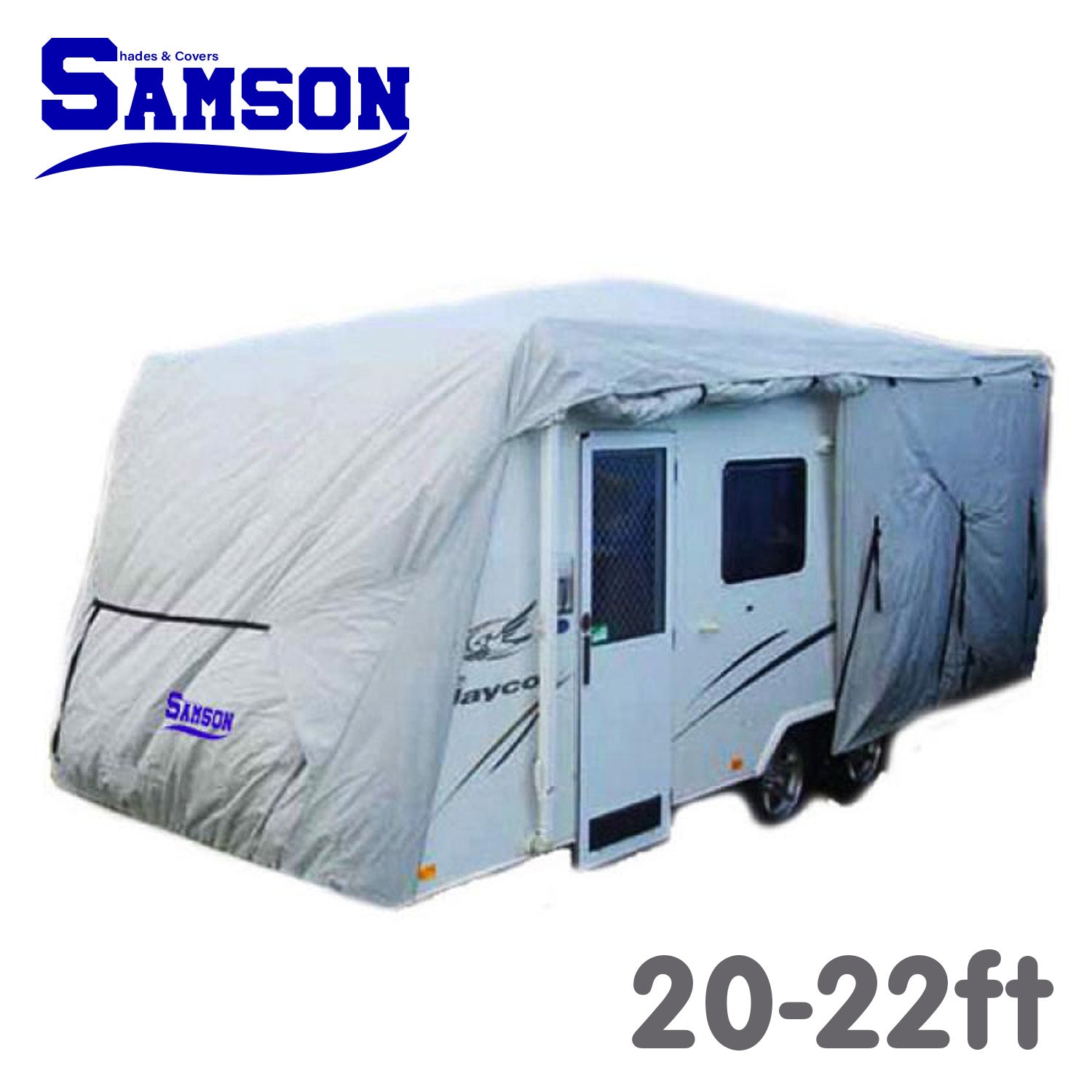 Samson Heavy Duty Caravan Cover for 20-22ft caravans, showcasing its durable design and features.