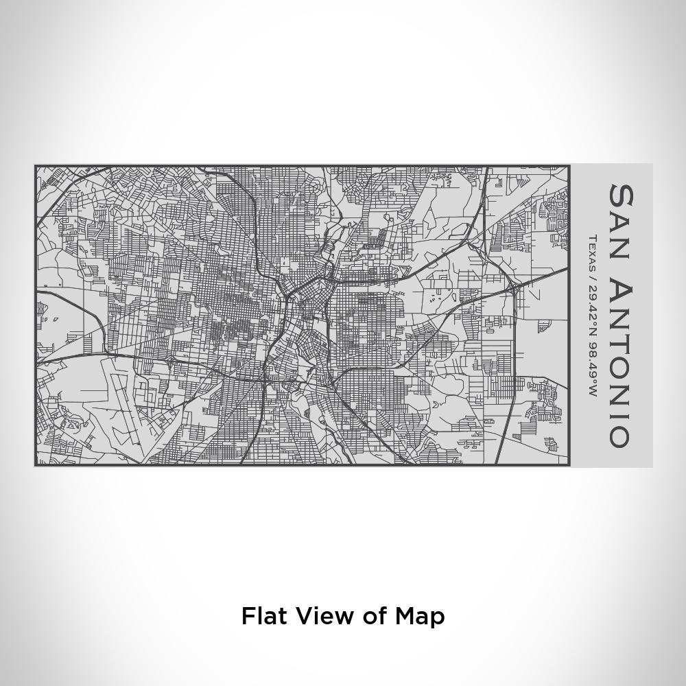 Custom engraved insulated bottle featuring a San Antonio map and coordinates, made of stainless steel.