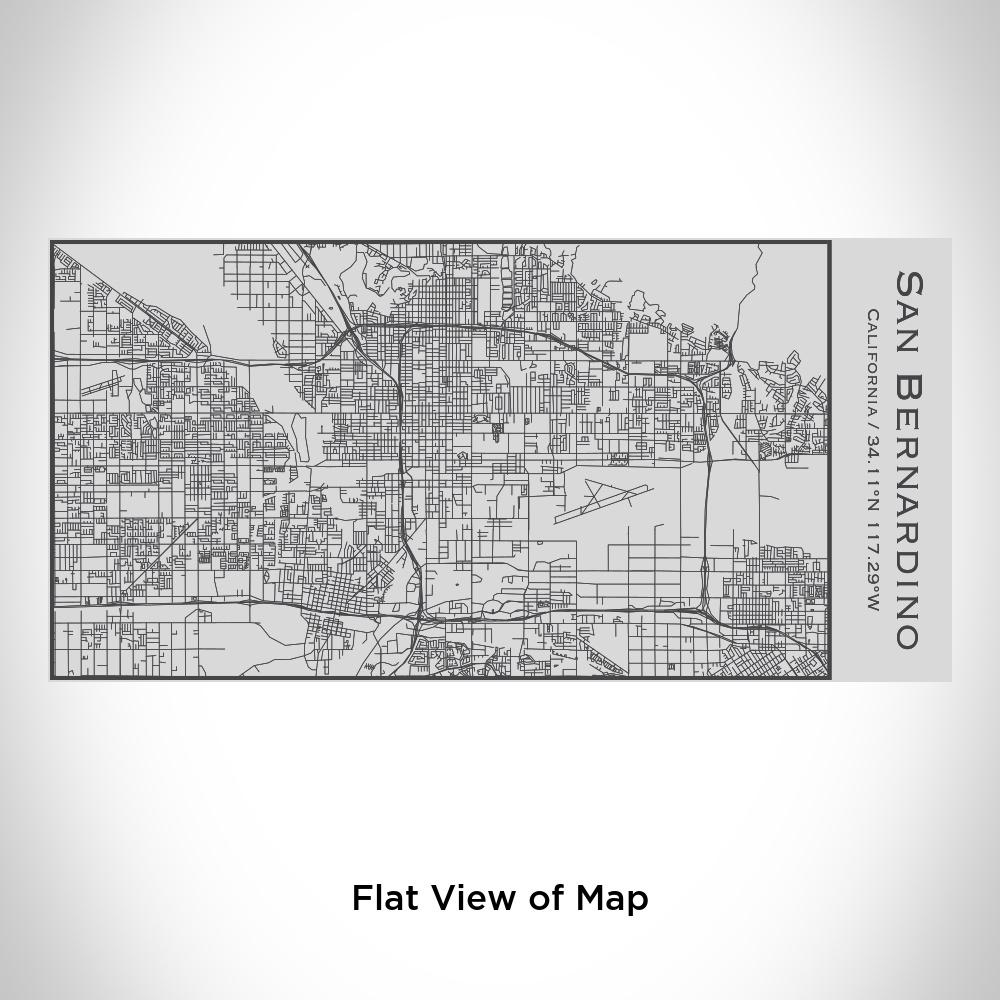 Matte black insulated bottle featuring a custom engraved map of San Bernardino, California with coordinates.