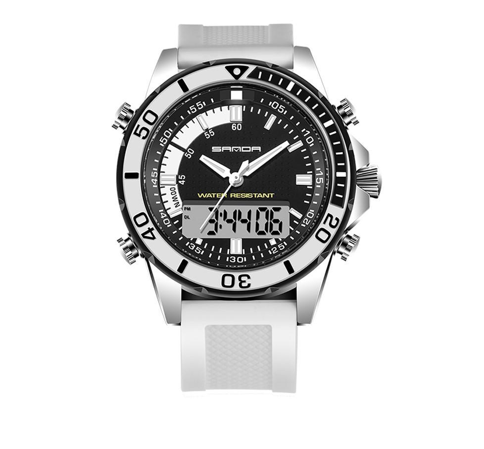 SANDA 003 Digital Watch for Men with high hardness mineral mirror and PU strap, showcasing its modern design and features.