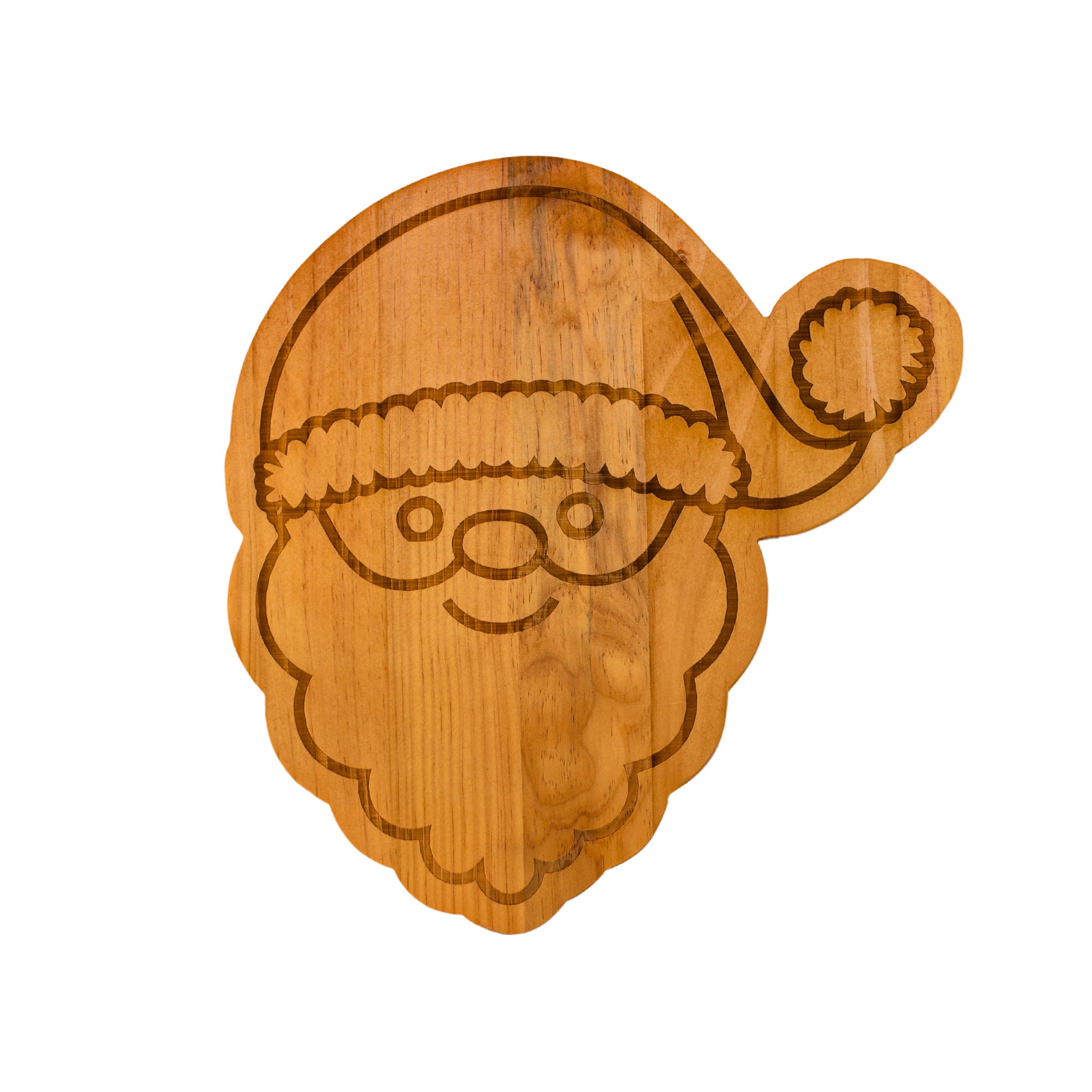 A festive Santa Wood Board shaped like Santa's face, measuring 15" x 14", perfect for holiday serving and decoration.