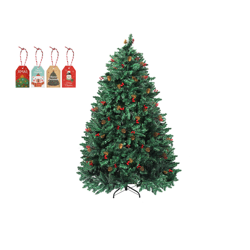 Santaco 1.2M Christmas Tree decorated with pinecones and berries, showcasing realistic PVC foliage and a stable steel base.