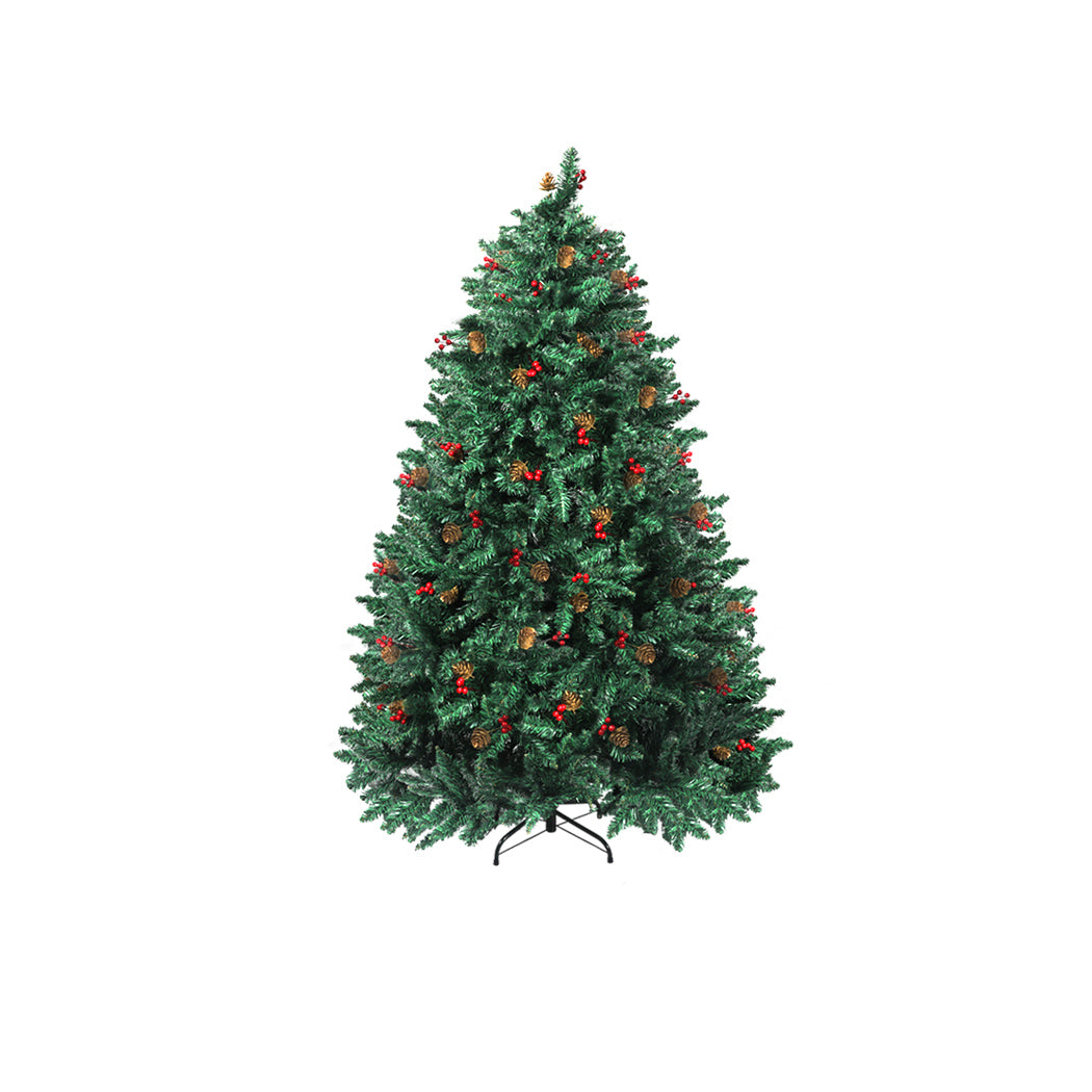 Santaco 1.2M Christmas Tree decorated with pinecones and berries, showcasing realistic PVC foliage and a stable steel base.