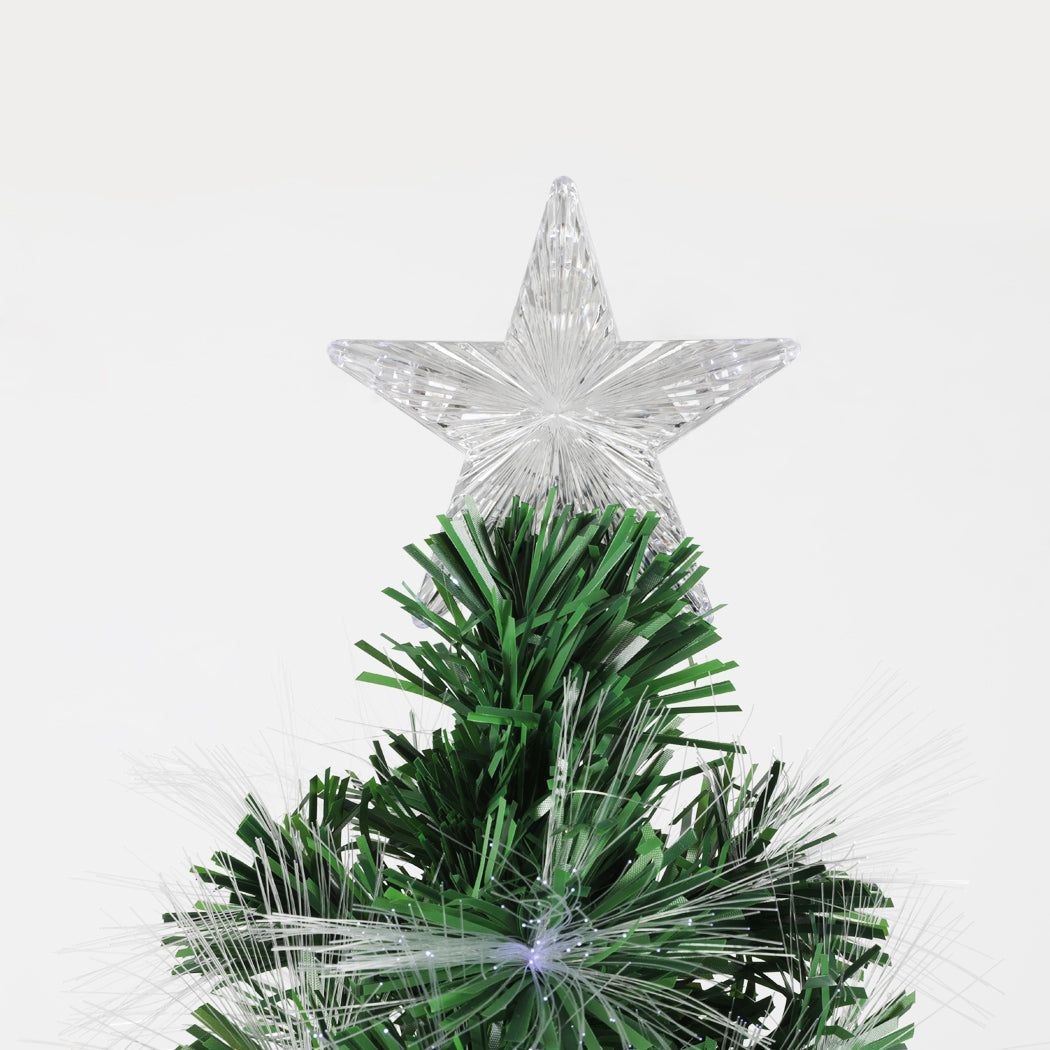 Santaco Christmas Tree 1.2M with fibre optic lights, featuring realistic PVC pine needles and a stable steel base, decorated with ornaments.