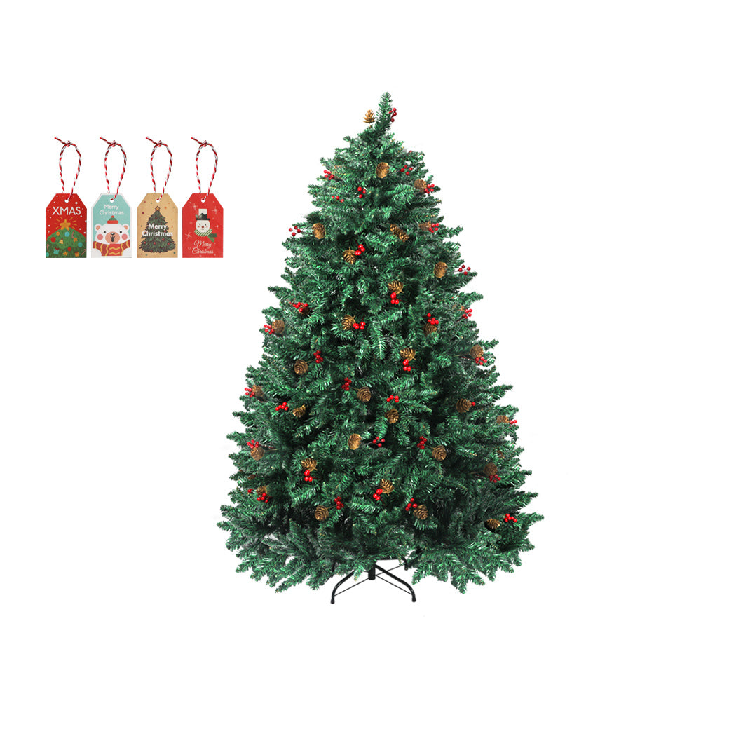 Santaco 1.5M Christmas Tree decorated with pinecones and berries, showcasing realistic foliage and a stable steel base.