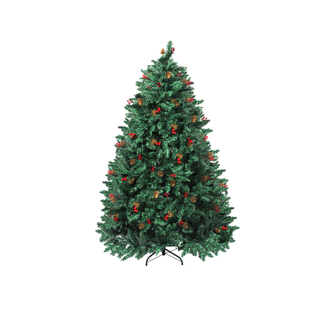 Santaco 1.5M Christmas Tree decorated with pinecones and berries, showcasing realistic foliage and a stable steel base.