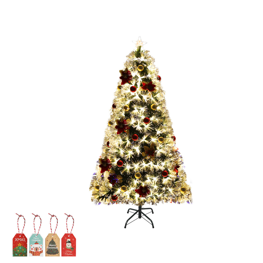 Santaco 1.5M Christmas Tree with fibre optic lights and realistic foliage, decorated with ornaments.