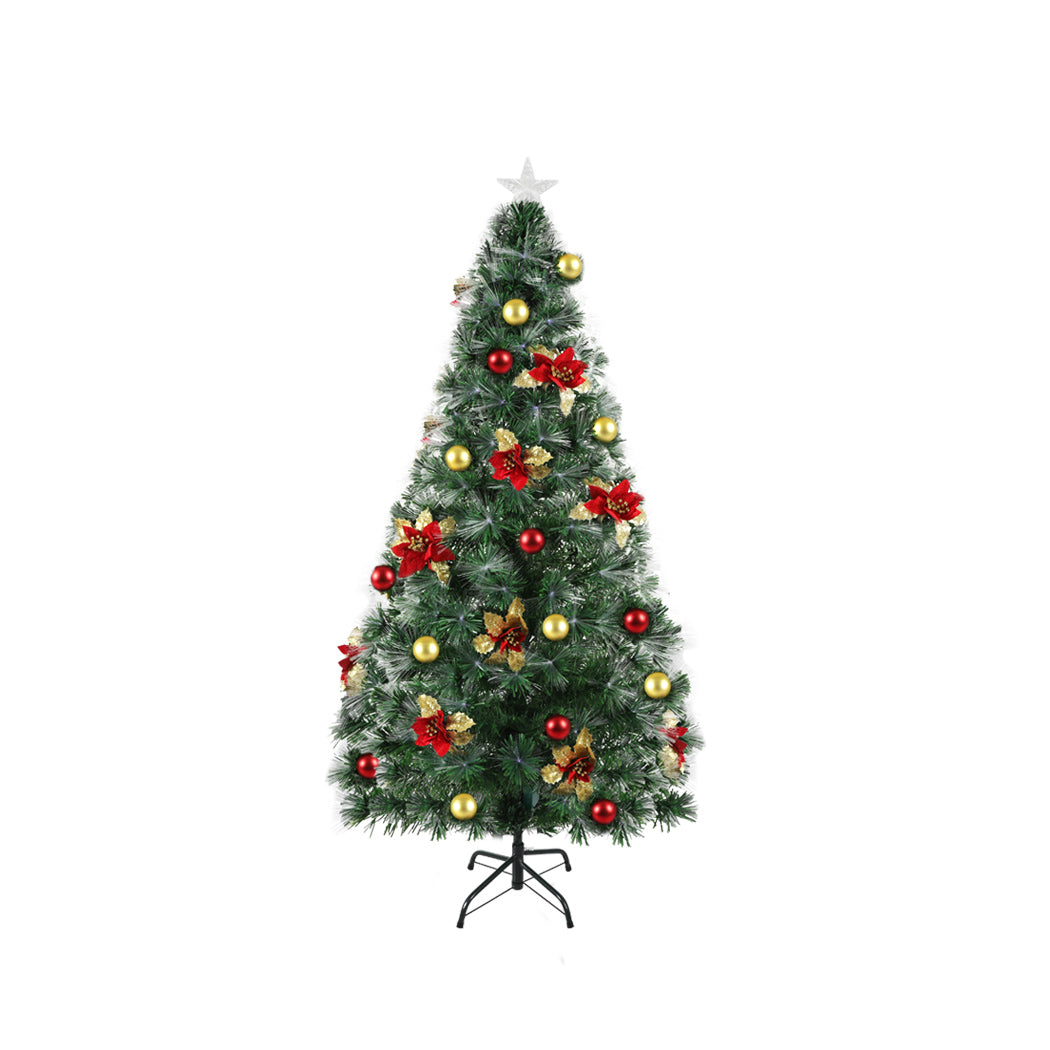 Santaco 1.5M Christmas Tree with fibre optic lights and realistic foliage, decorated with ornaments.