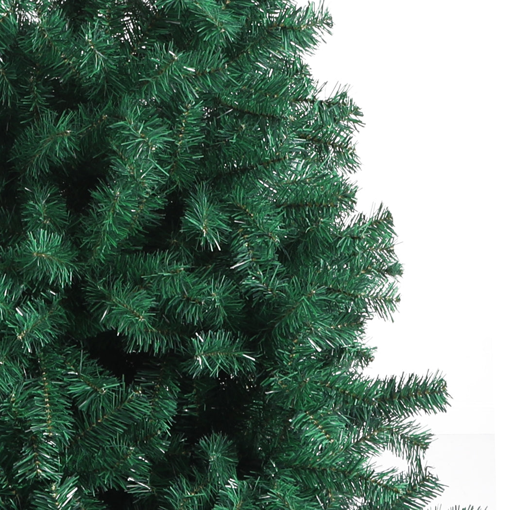 SANTACO 2.1M Christmas Tree with warm LED lights, showcasing realistic PVC pine needles and a stable steel base, perfect for holiday decor.