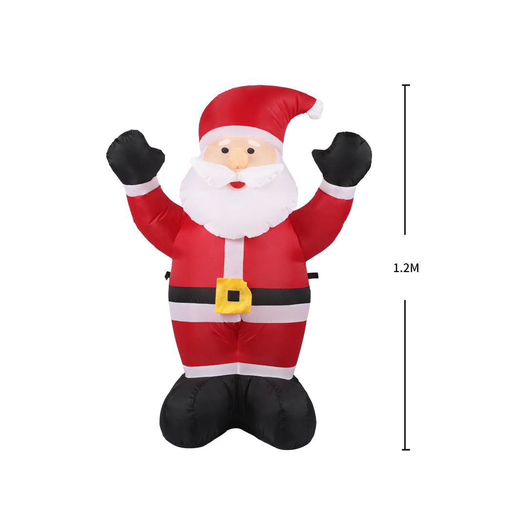 A cheerful inflatable Santa Claus decoration with LED lights, standing 1.2 meters tall, perfect for Christmas outdoor displays.