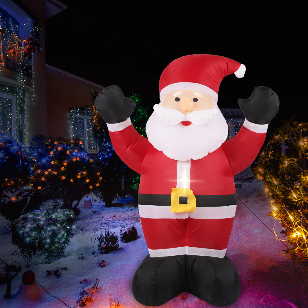 A cheerful inflatable Santa Claus decoration with LED lights, standing 1.2 meters tall, perfect for Christmas outdoor displays.