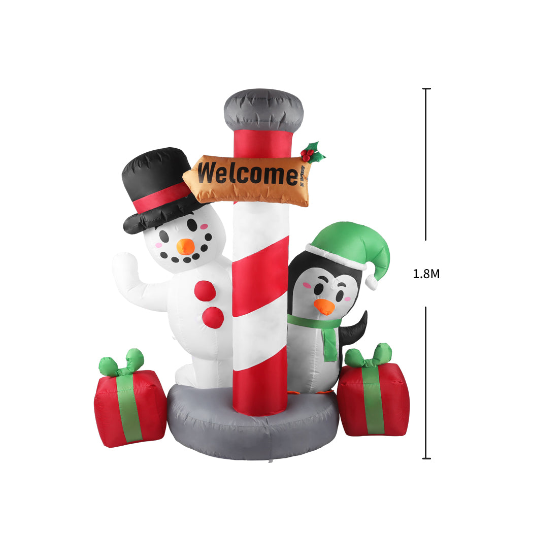 Santaco Inflatable Christmas Decor Pole with LED lights, standing 1.8M tall, showcasing a festive design perfect for outdoor holiday decoration.