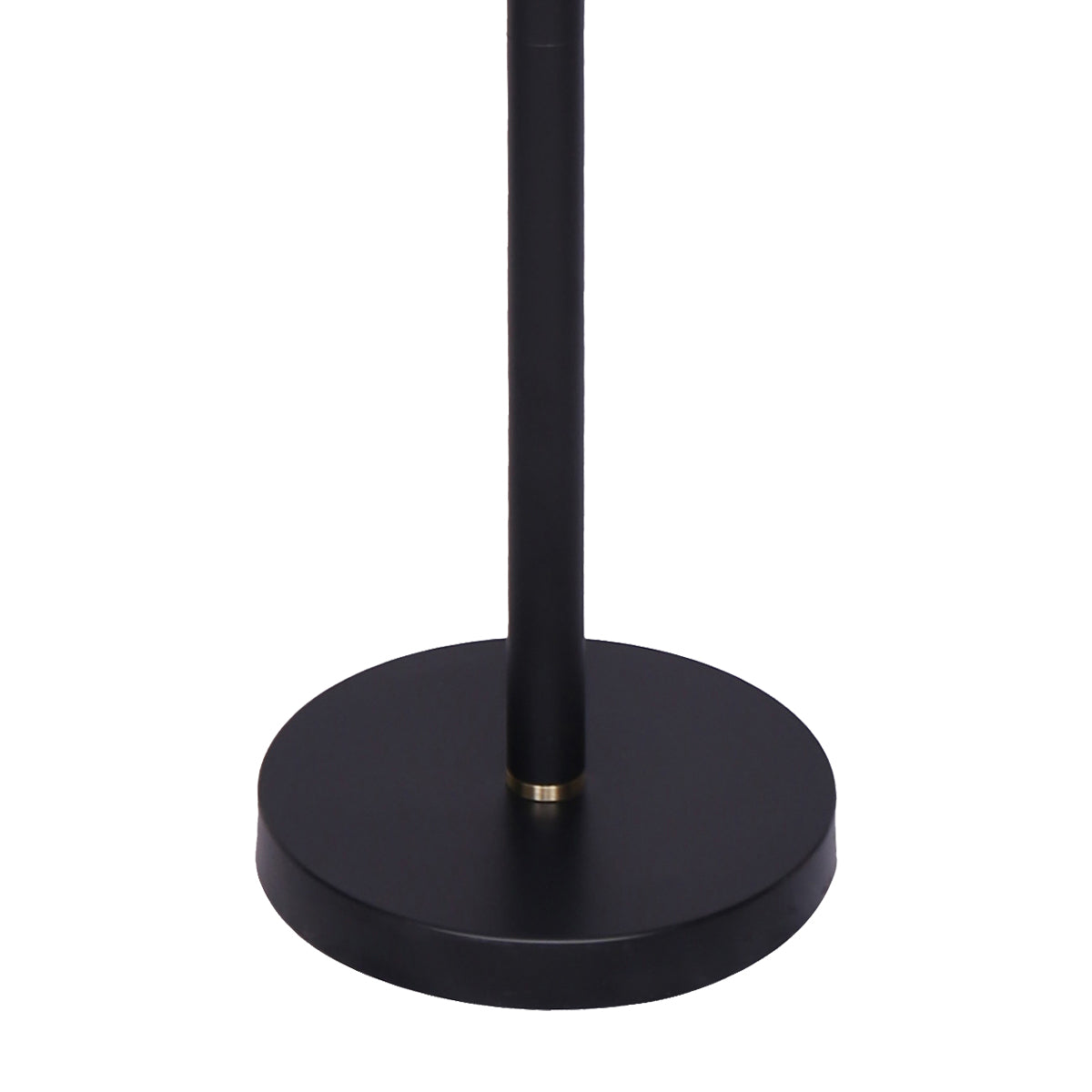 Sarantino Adjustable 3-Arm Arc Lamp with brushed gold finish and matte black base, showcasing three adjustable shade arms.