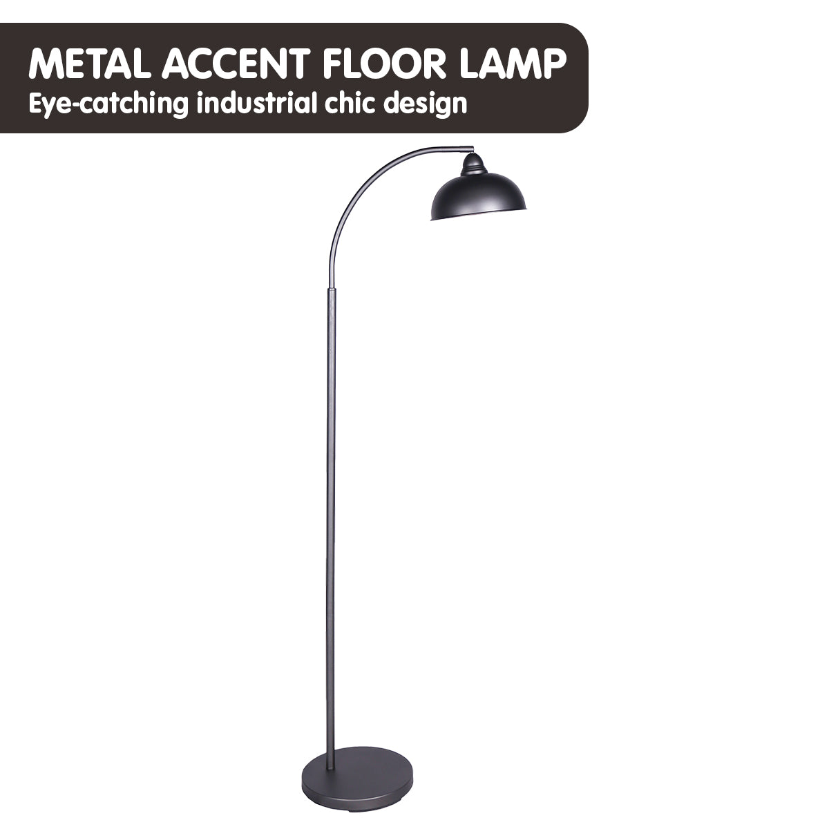 Sarantino Dark Grey Floor Lamp with adjustable dome shade, showcasing industrial chic design and metal finish.