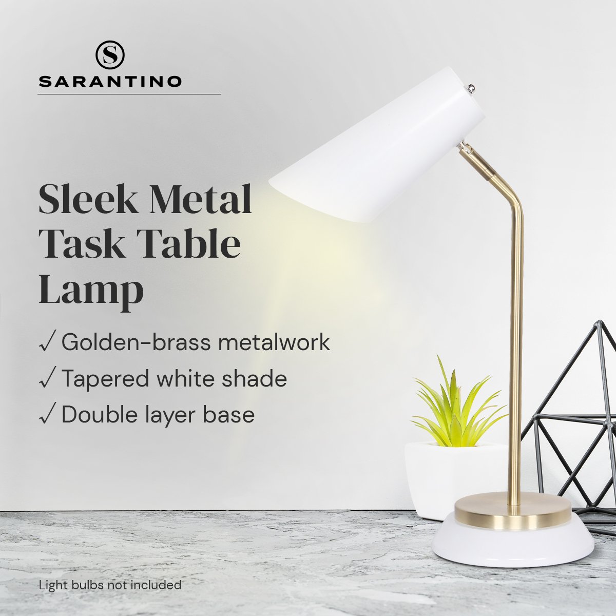 Sarantino Electric Reading Light Table Lamp with brass finish and unique laser-cut shade, perfect for modern and vintage decor.