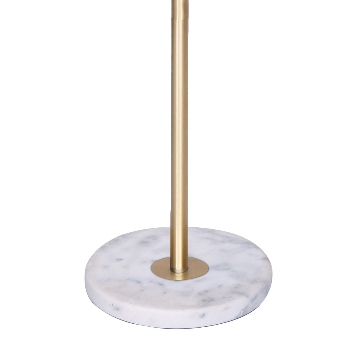 Sarantino Glass End Brass Finish Table Top Floor Lamp with a clear glass shelf and a stylish brass finish.