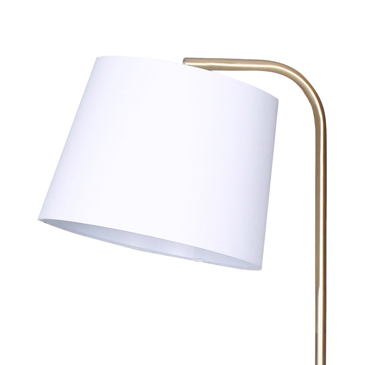 Sarantino Glass End Brass Finish Table Top Floor Lamp with a clear glass shelf and a stylish brass finish.