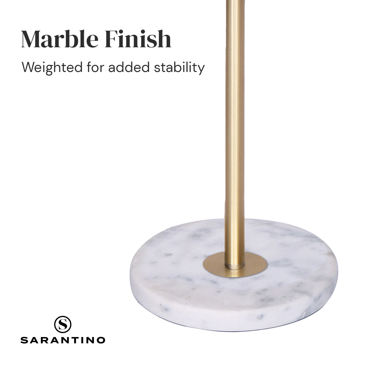 Sarantino Glass End Brass Finish Table Top Floor Lamp with a clear glass shelf and a stylish brass finish.