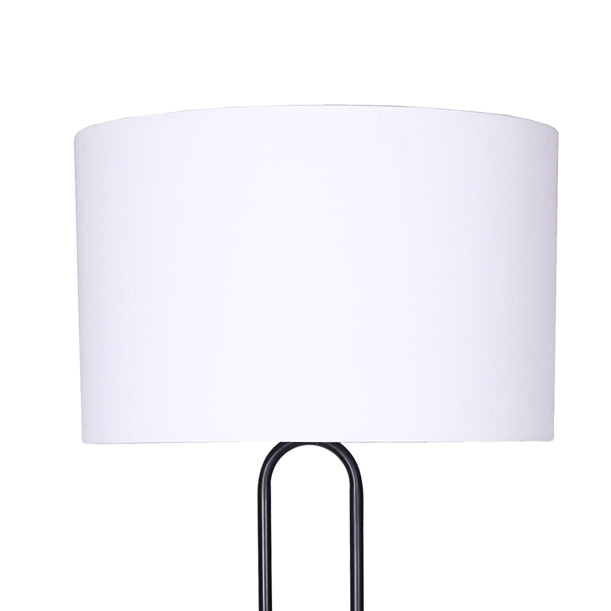 Sarantino Height-Adjustable Metal Floor Lamp in Matte Black with white linen shade, showcasing its elegant design and adjustable height feature.