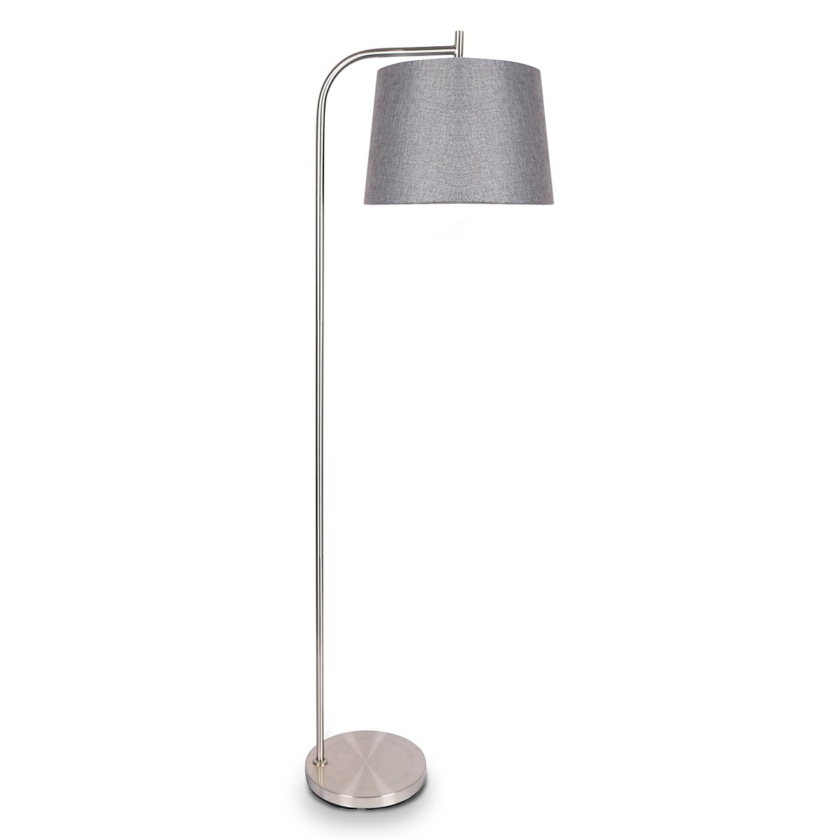 Sarantino Metal Task Floor Lamp with a sleek nickel finish and a chic grey fabric shade, perfect for modern interiors.