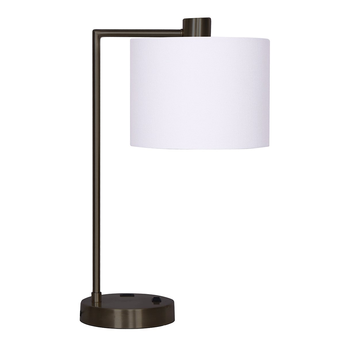 Sarantino Metal Task Lamp with USB Charging Port in bronze finish, featuring a white fabric shade and sleek design.