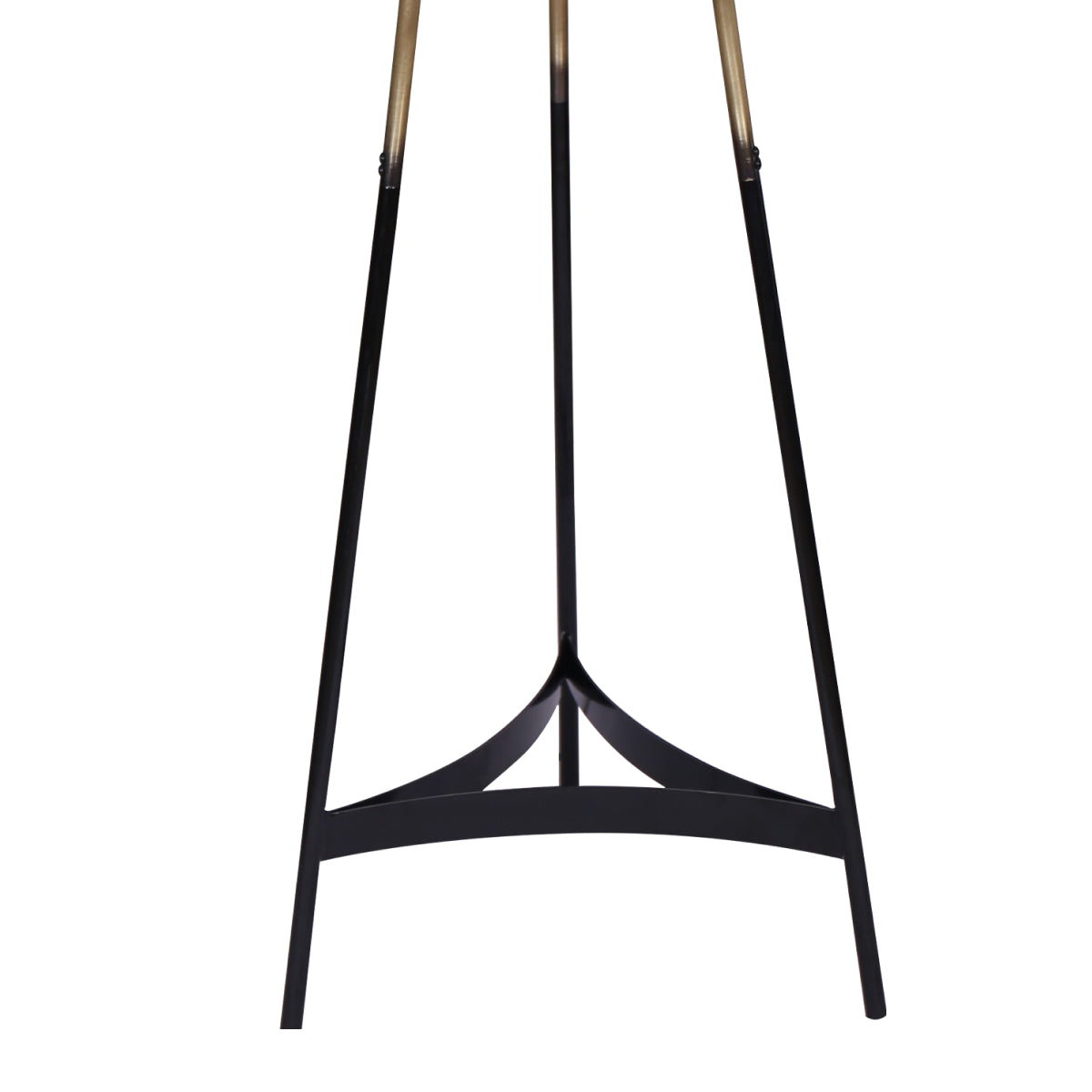 Sarantino Metal Tripod Electric Floor Lamp with gradient gold and black finish and neutral linen drum shade, elegantly designed for modern interiors.