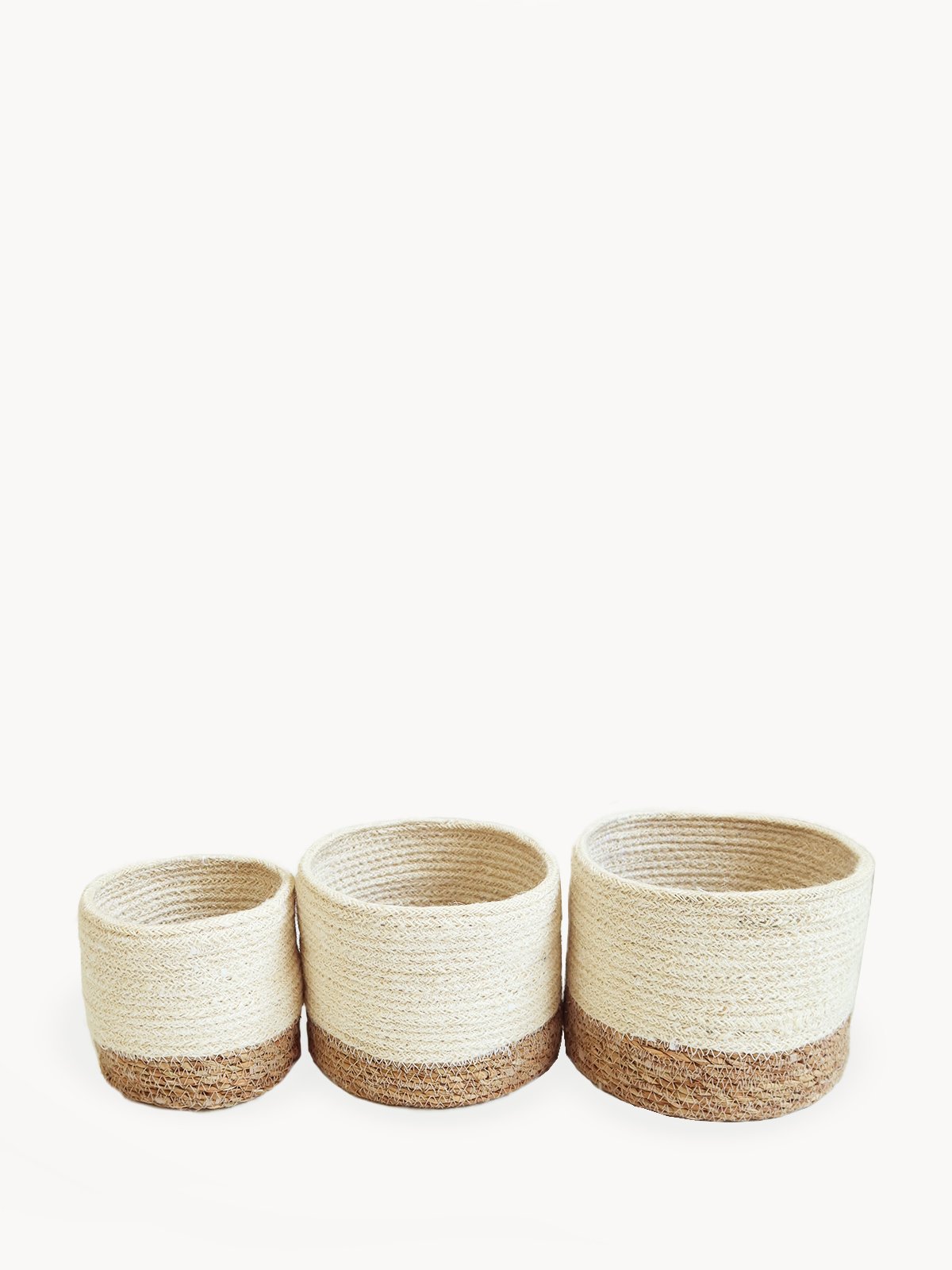 Savar Bin made from natural seagrass and jute, available in three sizes, showcasing its eco-friendly design and craftsmanship.