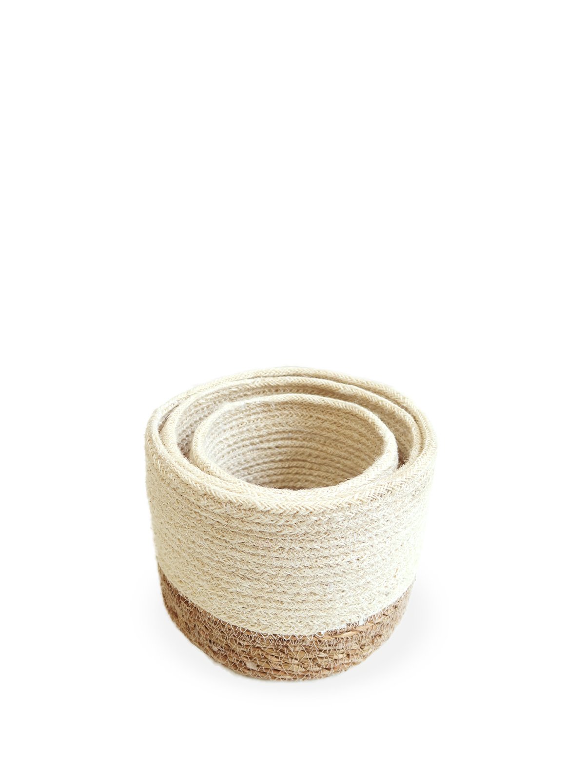 Savar Bin made from natural seagrass and jute, available in three sizes, showcasing its eco-friendly design and craftsmanship.