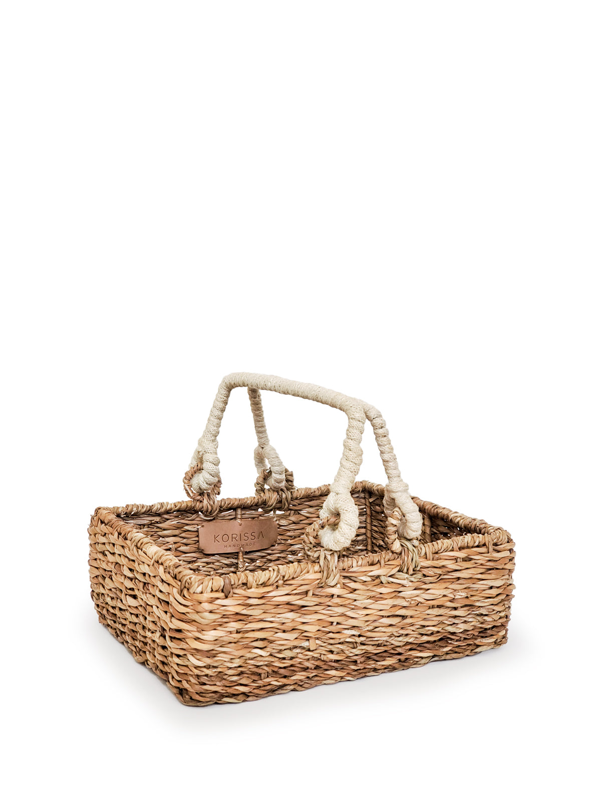 Savar Storage Basket with Handle made from natural seagrass, featuring a jute handle, perfect for home organization.