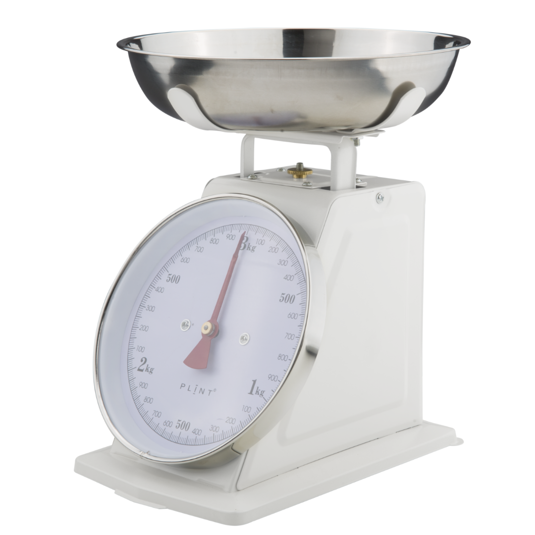 A stainless steel kitchen scale with a dishwasher-safe bowl, measuring 3 kg capacity, designed for precise ingredient measurements.