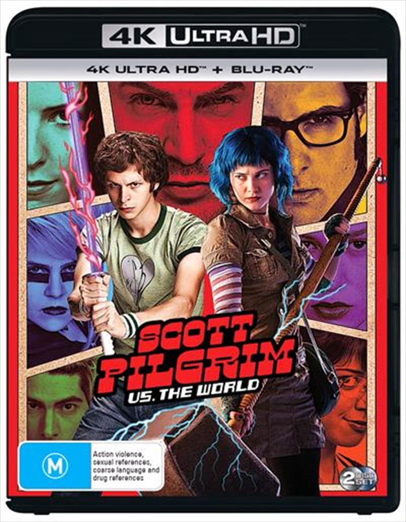 Scott Pilgrim Vs The World Blu-ray + UHD cover featuring Scott and Ramona in a vibrant comic-style design.